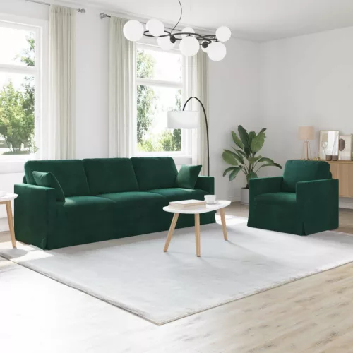 vidaXL Kanapé Szett 2 pcs Sötétzöld 228 x 78 x 80 cm Bársony