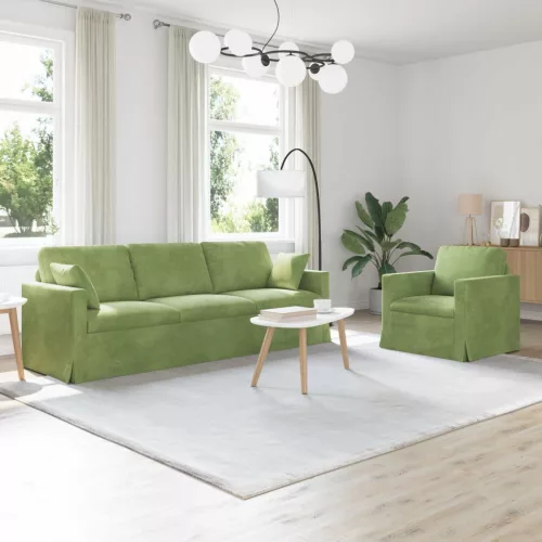 vidaXL Kanapé Szett 2 pcs Világos zöld 228 x 78 x 80 cm Bársony