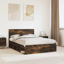   vidaXL Ágykeret fejtámlával Füstölt tölgy 140 x 190 cm Faanyag