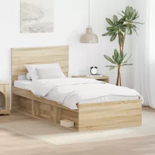   vidaXL Ágykeret fejtámlával Sonoma tölgy 90 x 200 cm Faanyag