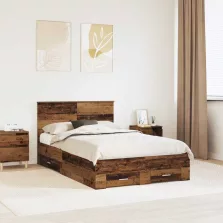   vidaXL Ágykeret fejtámlával fiókkal Öreg fa 120 x 190 cm Faanyag