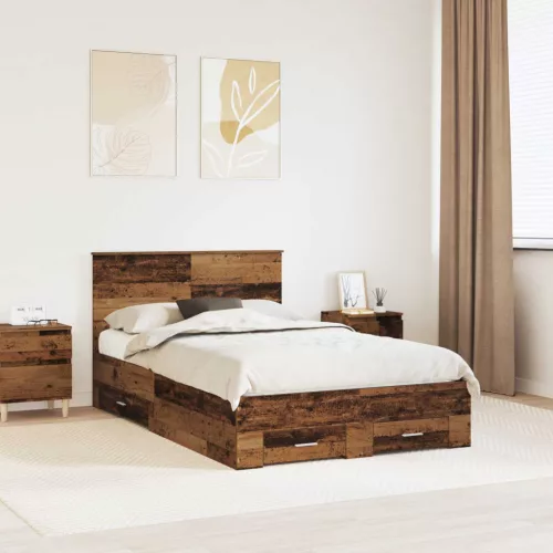 vidaXL Ágykeret fejtámlával fiókkal Öreg fa 120 x 190 cm Faanyag