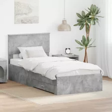   vidaXL Ágykeret fejtámlával Beton szürke és ezüst 75 x 190 cm Faanyag