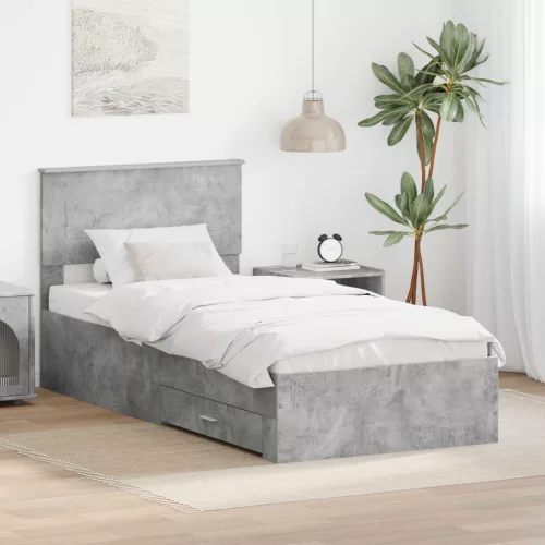 vidaXL Ágykeret fejtámlával Beton szürke és ezüst 75 x 190 cm Faanyag