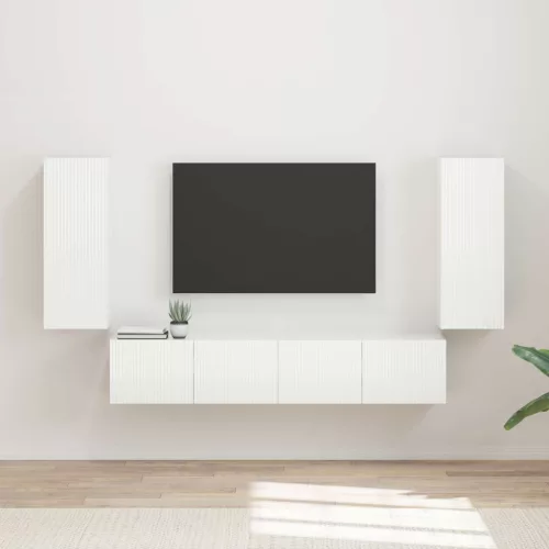 vidaXL TV falit kabinet szett 4 pcs Magas Fényű Fehér Faanyag