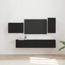   vidaXL TV falit kabinet szett Falra szerelhető 4 pcs Fekete Faanyag