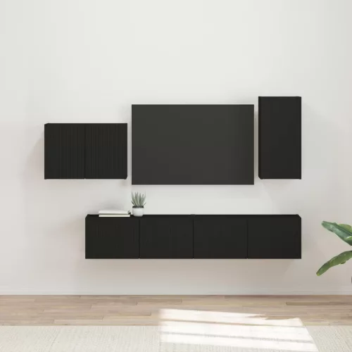 vidaXL TV falit kabinet szett Falra szerelhető 4 pcs Fekete Faanyag