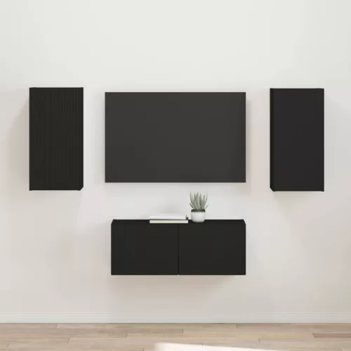 vidaXL TV szekrény garnitúra Falra szerelhető 2 pcs Fekete Faanyag