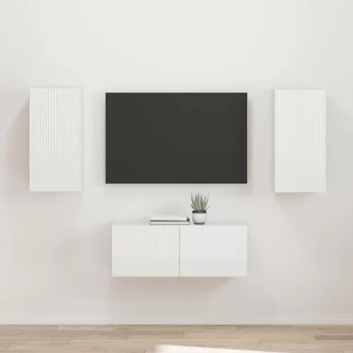 vidaXL TV szekrény garnitúra 2 pcs Magas Fényű Fehér Faanyag