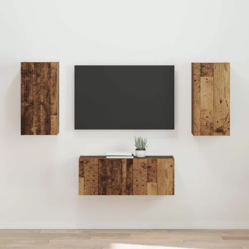 vidaXL TV szekrény garnitúra Falra szerelhető 2 pcs Öreg fa Faanyag