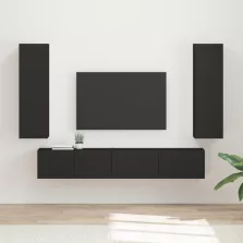   vidaXL TV szekrény garnitúra Falra szerelhető 3 pcs Fekete Faanyag