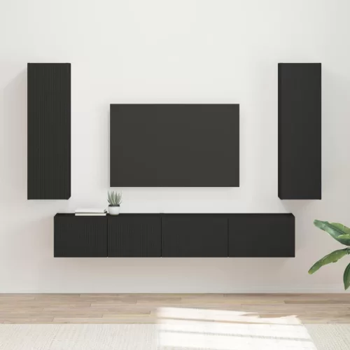 vidaXL TV szekrény garnitúra Falra szerelhető 3 pcs Fekete Faanyag