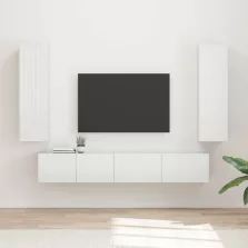   vidaXL TV szekrény garnitúra 3 pcs Magas Fényű Fehér Faanyag