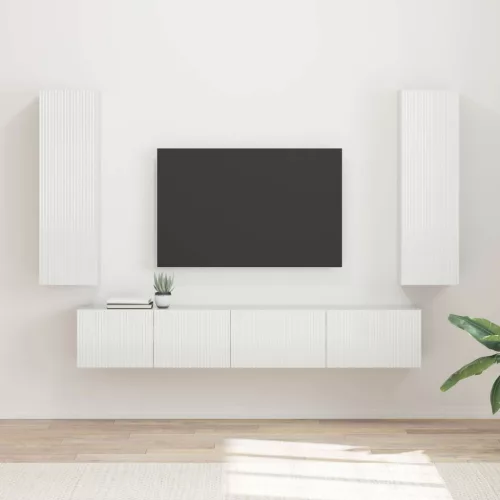 vidaXL TV szekrény garnitúra 3 pcs Magas Fényű Fehér Faanyag