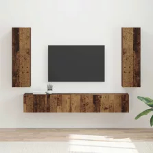   vidaXL TV szekrény garnitúra Falra szerelhető 3 pcs Öreg fa Faanyag