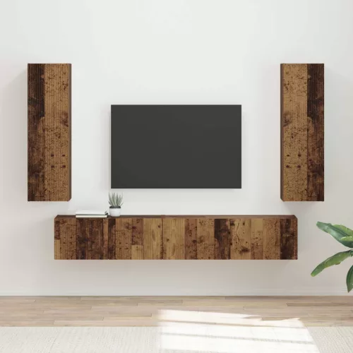 vidaXL TV szekrény garnitúra Falra szerelhető 3 pcs Öreg fa Faanyag