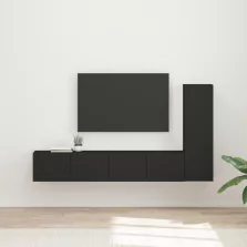  vidaXL TV szekrény garnitúra Falra szerelhető 3 pcs Fekete Faanyag