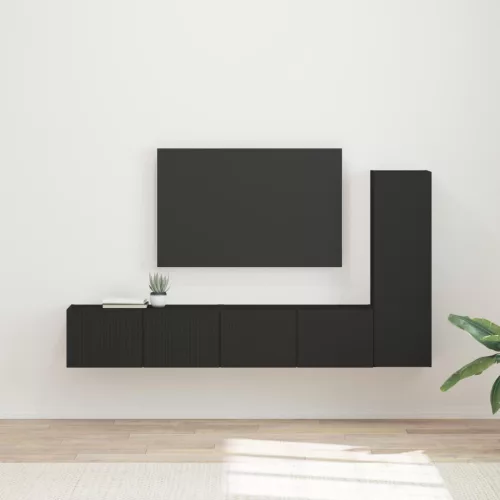 vidaXL TV szekrény garnitúra Falra szerelhető 3 pcs Fekete Faanyag
