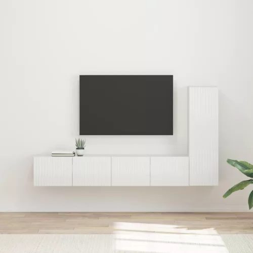 vidaXL TV szekrény garnitúra 3 pcs Magas Fényű Fehér Faanyag