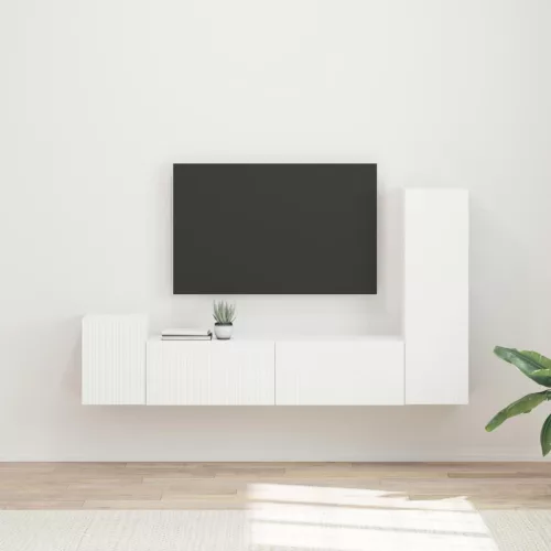 vidaXL TV szekrény garnitúra Falra szerelhető 4 pcs Fehér Faanyag