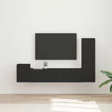   vidaXL TV szekrény garnitúra Falra szerelhető 4 pcs Fekete Faanyag