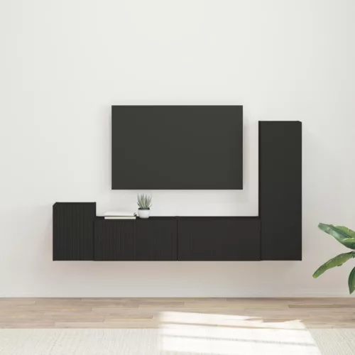 vidaXL TV szekrény garnitúra Falra szerelhető 4 pcs Fekete Faanyag