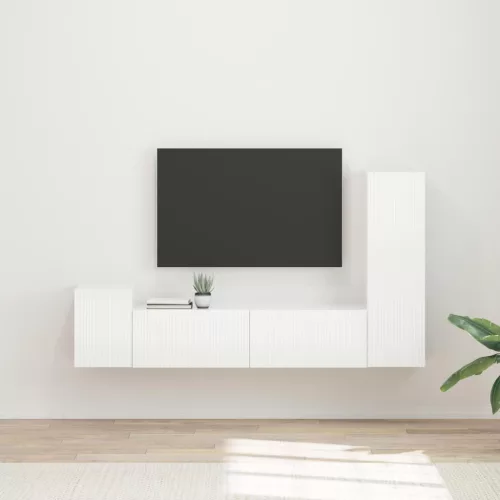 vidaXL TV szekrény garnitúra 4 pcs Magas Fényű Fehér Faanyag