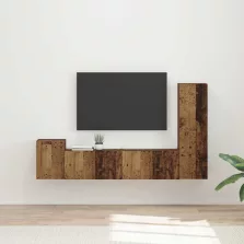   vidaXL TV szekrény garnitúra Falra szerelhető 4 pcs Öreg fa Faanyag