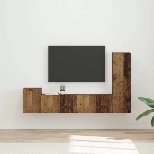 vidaXL TV szekrény garnitúra Falra szerelhető 4 pcs Öreg fa Faanyag