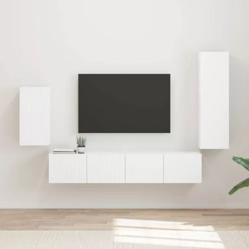 vidaXL TV szekrény garnitúra Falra szerelhető 4 pcs Fehér Faanyag