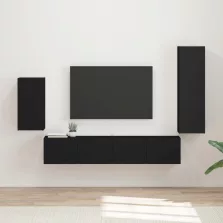   vidaXL TV szekrény garnitúra Falra szerelhető 4 pcs Fekete Faanyag
