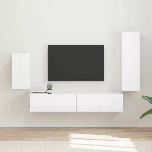 vidaXL TV szekrény garnitúra 4 pcs Magas Fényű Fehér Faanyag