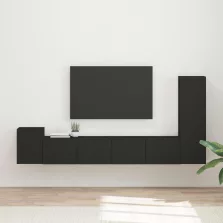   vidaXL TV szekrény garnitúra Falra szerelhető 3 pcs Fekete Faanyag