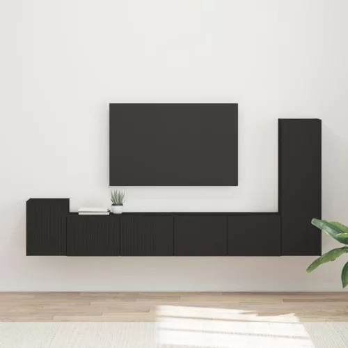 vidaXL TV szekrény garnitúra Falra szerelhető 3 pcs Fekete Faanyag
