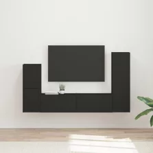   vidaXL TV szekrény garnitúra Falra szerelhető 4 pcs Fekete Faanyag