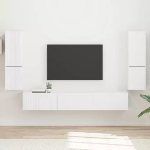 vidaXL TV szekrény garnitúra Falra szerelhető 4 pcs Fehér Faanyag