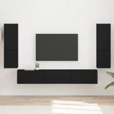   vidaXL TV szekrény garnitúra Falra szerelhető 4 pcs Fekete Faanyag