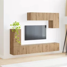  vidaXL TV szekrény garnitúra Falra szerelhető 5 pcs Fekete Faanyag