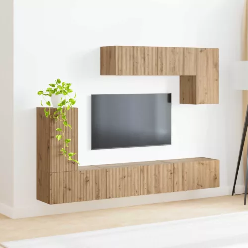 vidaXL TV szekrény garnitúra Falra szerelhető 5 pcs Fekete Faanyag