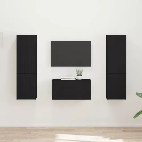 vidaXL TV szekrény garnitúra 5 pcs Fekete Faanyag