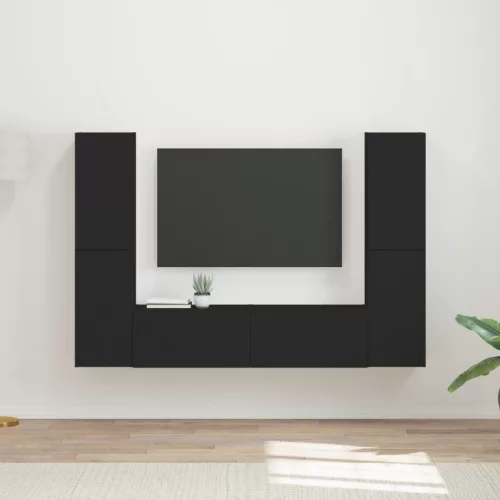 vidaXL TV szekrény garnitúra 6 pcs Fekete Faanyag