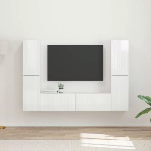 vidaXL TV szekrény garnitúra 6 pcs Magas Fényű Fehér Faanyag