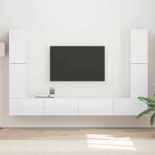   vidaXL TV szekrény garnitúra 8 pcs Magas Fényű Fehér Faanyag