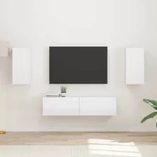   vidaXL TV szekrény garnitúra 4 pcs Magas Fényű Fehér Faanyag