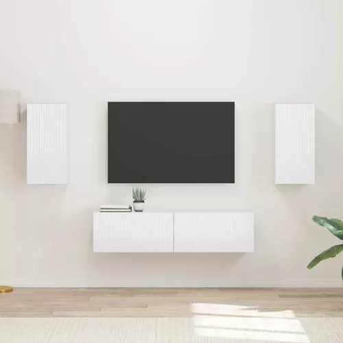 vidaXL TV szekrény garnitúra 4 pcs Magas Fényű Fehér Faanyag