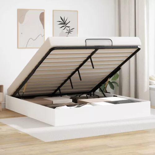 vidaXL Ottomán Ágykeret tárolóval Fehér 193 x 120 x 25 cm Faforgácslap