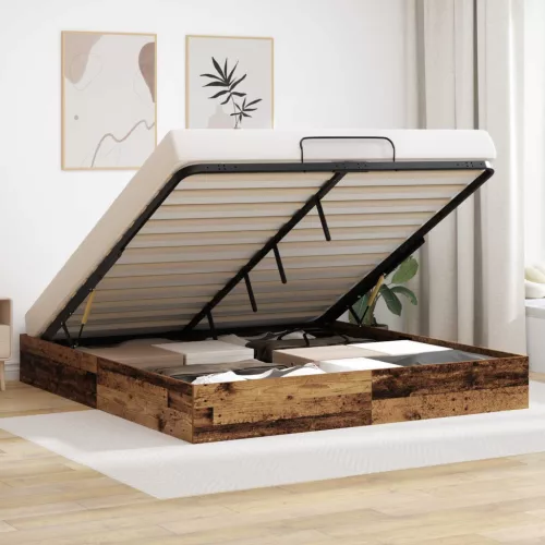 vidaXL Ottomán Ágykeret tárolóval Öreg fa 160 x 200 cm Faanyag