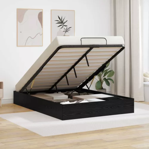 vidaXL Ottomán Ágykeret Fekete tölgy 193 x 120 x 25 cm Faforgácslap