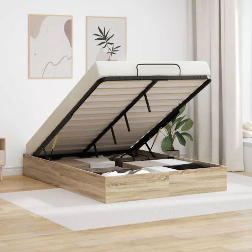 vidaXL Ottomán Ágykeret Sonoma tölgy 193 x 120 x 25 cm Faforgácslap