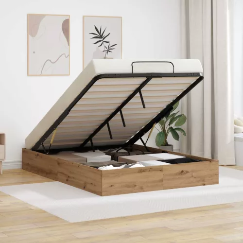 vidaXL Ottomán Ágykeret tárolóval Artisan tölgy 120 x 200 cm Faanyag